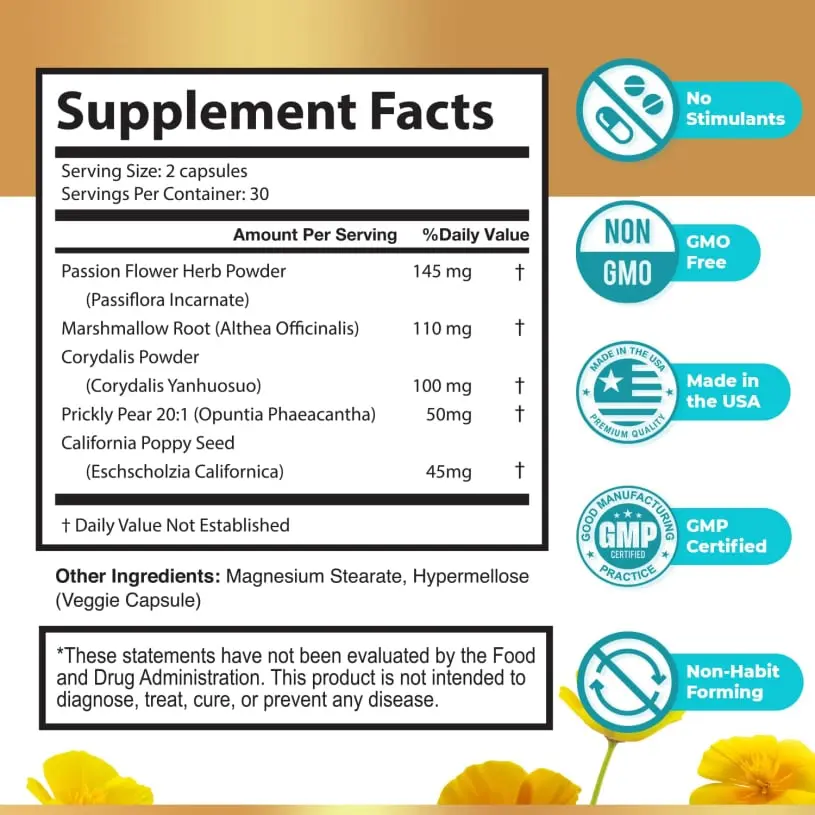 NerveCalm Supplement Facts label